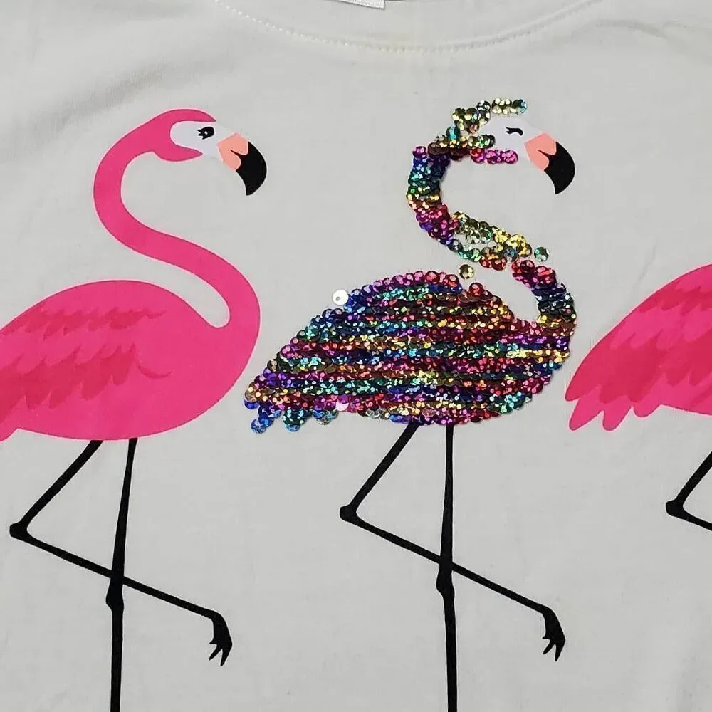 Justice Girls Youth 10 Large white flamingo Top